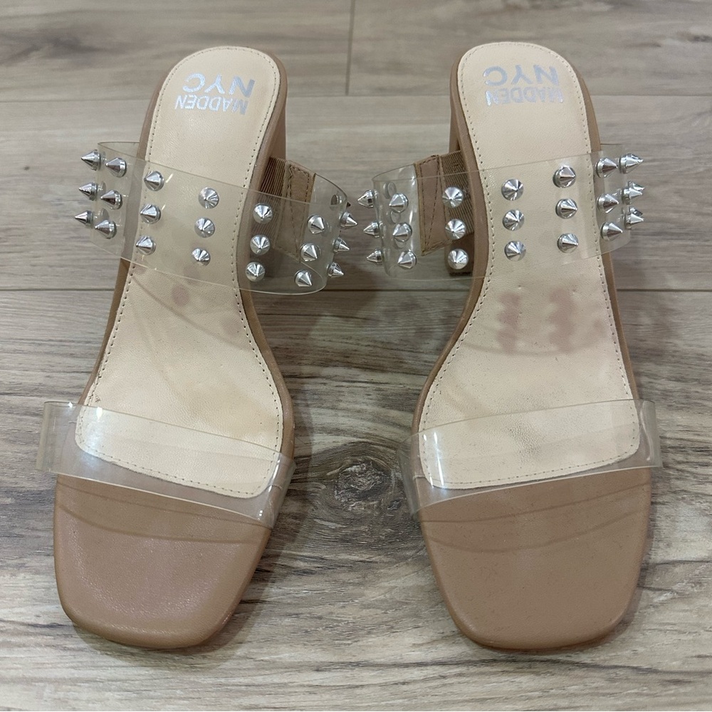 Madden NYC Women's Clear Band Studded Sandals